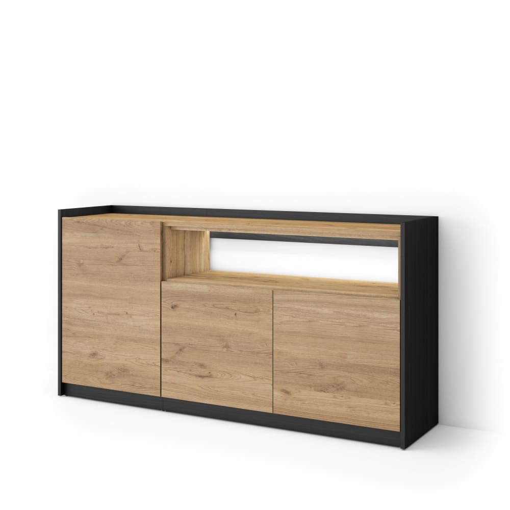 Buffet effet bois de chêne et noir 156x37x80cm avec led