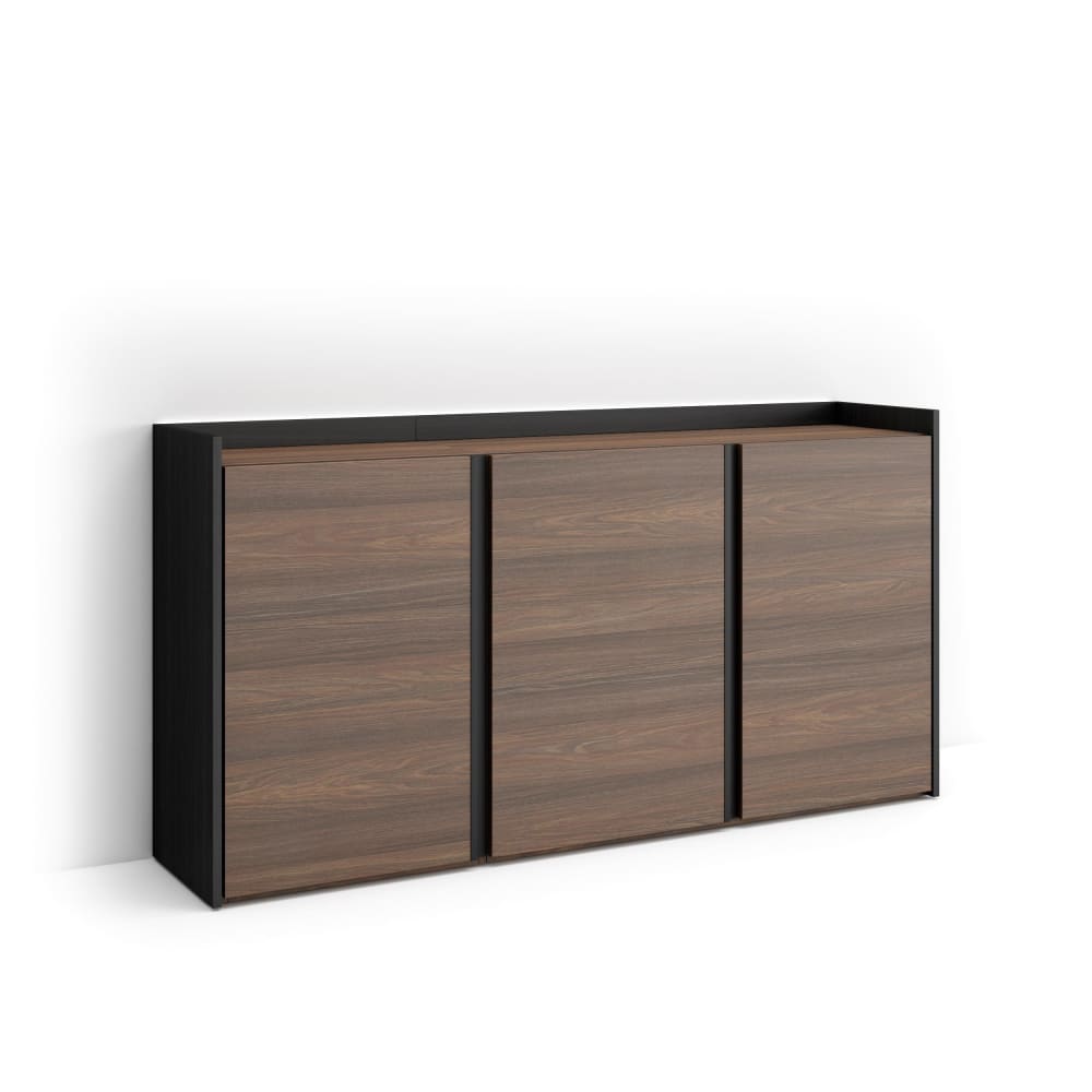 Buffet effet bois de chêne foncé et noir 156x35x80cm avec led