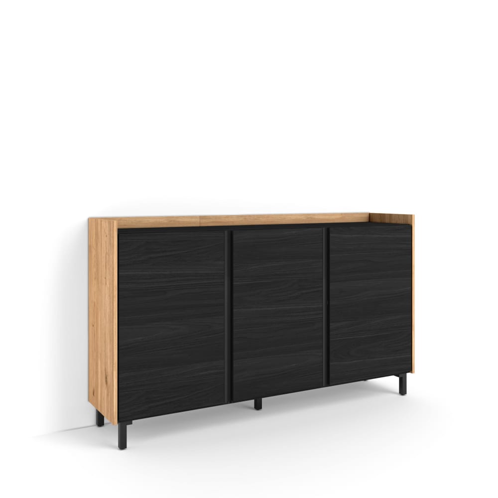 Buffet effet bois noir et chêne 156x35x91cm avec pieds