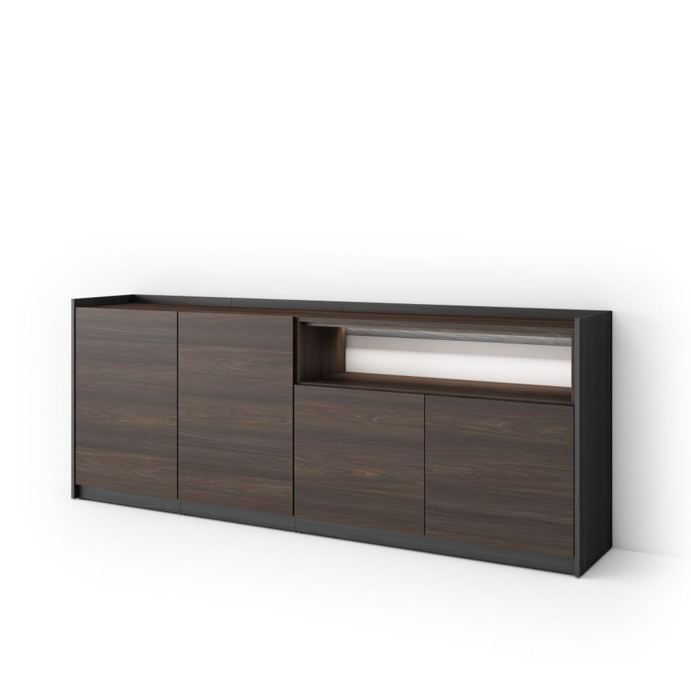 Buffet effet bois de chêne foncé et noir 207x37x80cm avec led