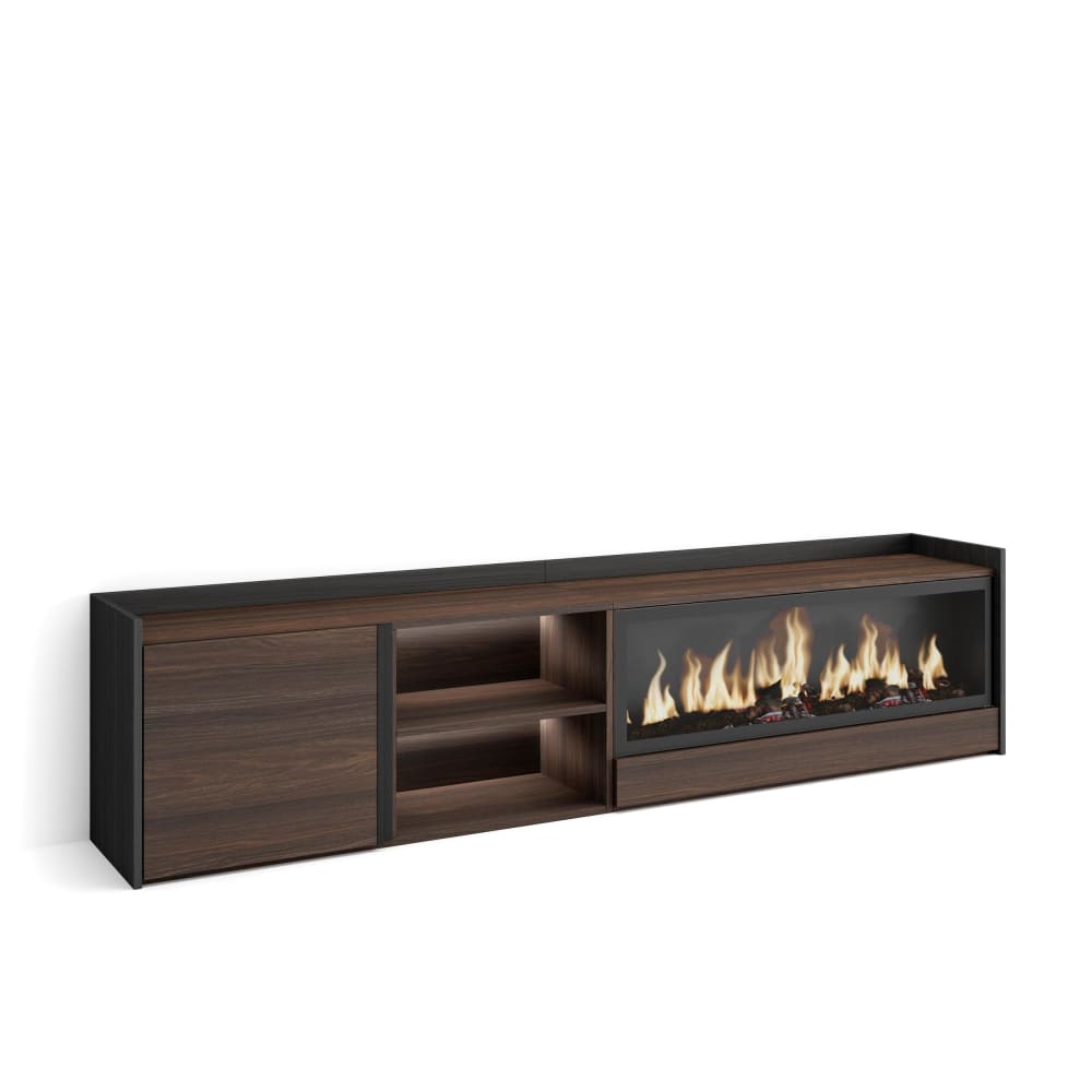 Meuble tv effet bois de chêne et noir 212x35x50cm cheminée effet feu