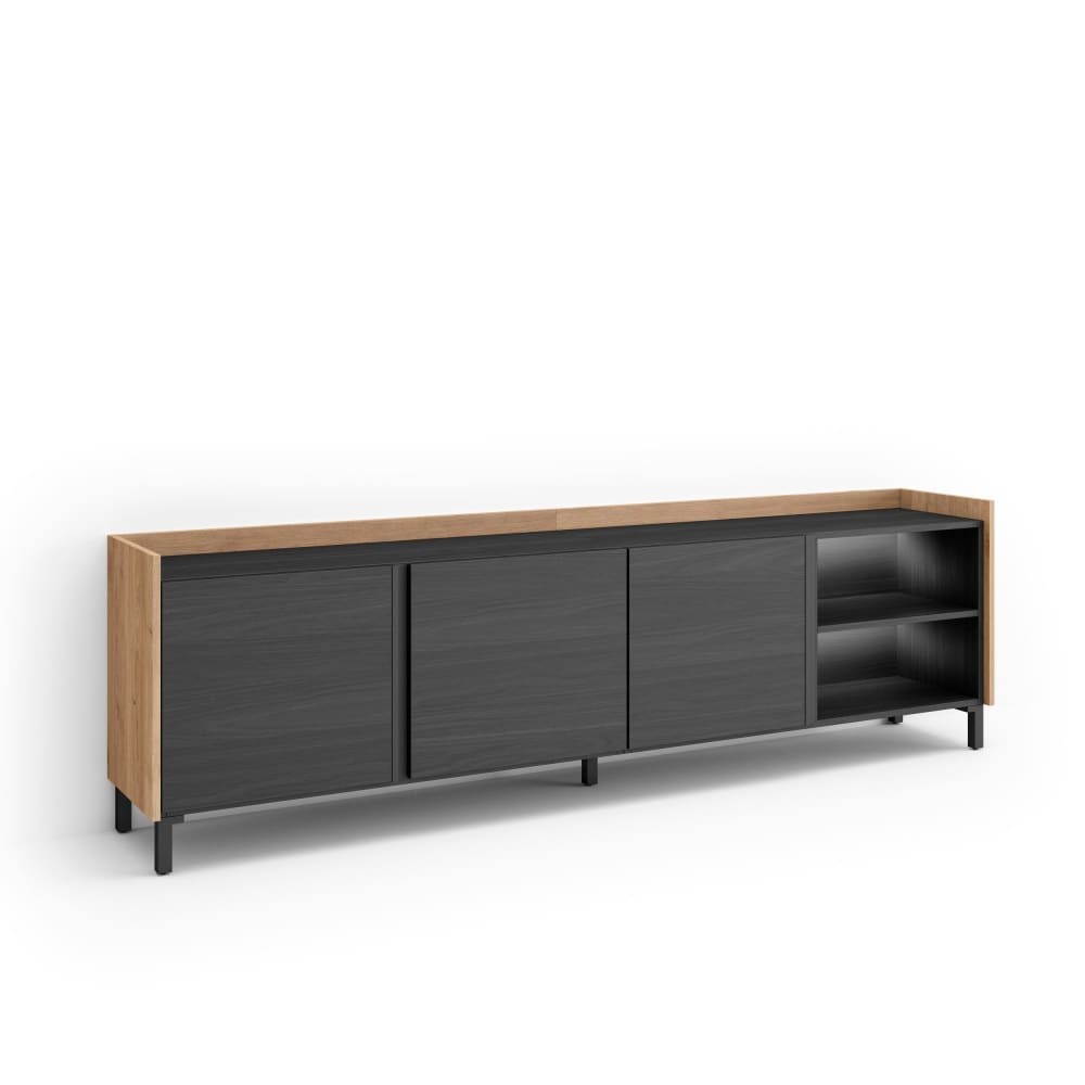 Meuble tv effet bois noir et chêne 207x35x61cm avec pieds