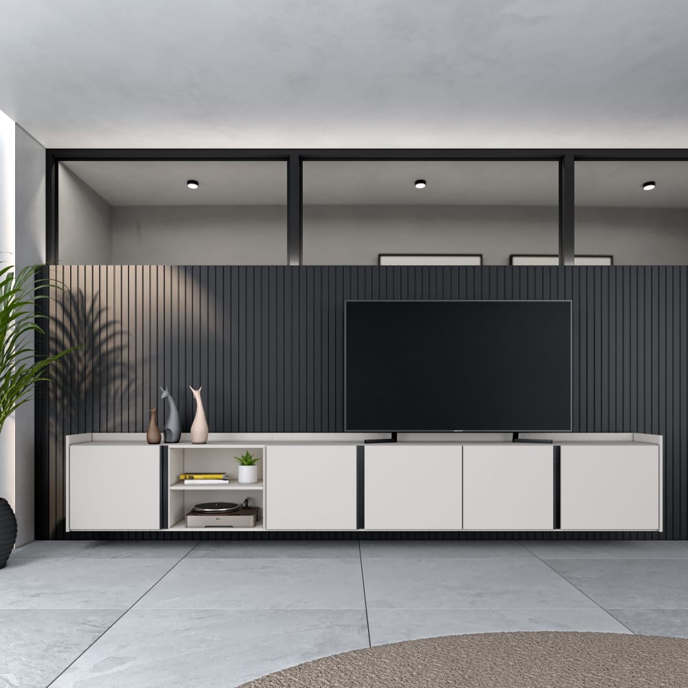 Meuble tv effet bois beige 309x35x50cm suspendu