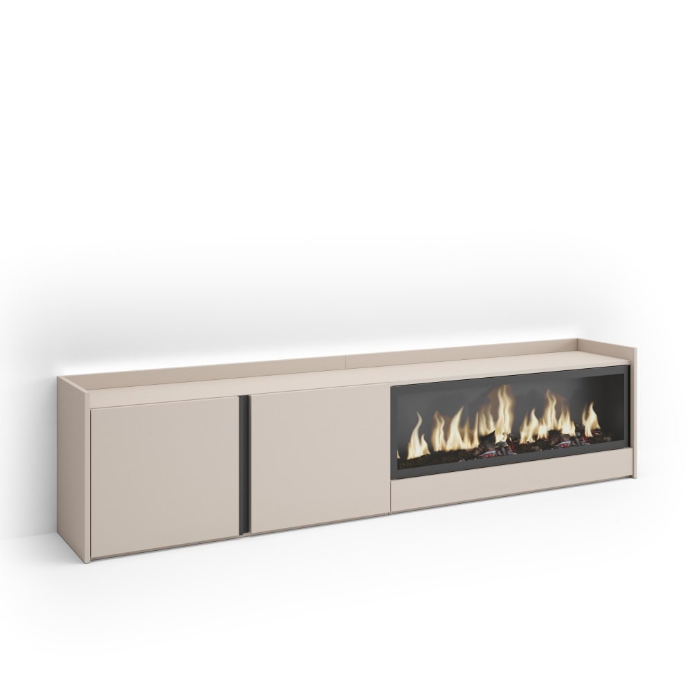 Meuble tv effet bois beige 212x35x50cm cheminée effet feu XXL