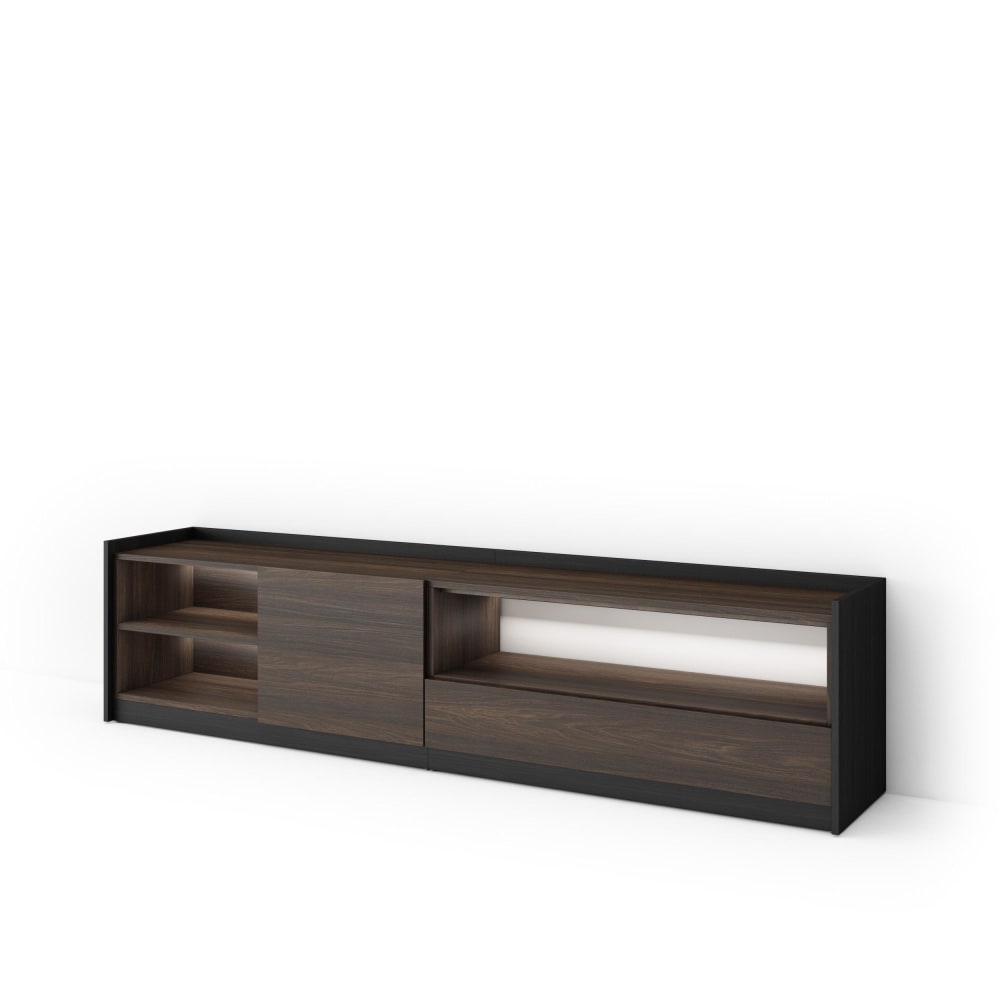 Meuble tv effet bois de chêne foncé et noir 207x37x50cm avec led