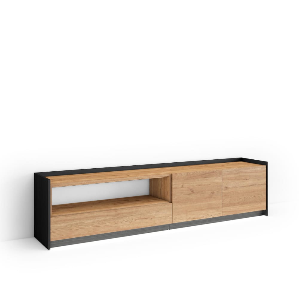 Meuble tv effet bois de chêne et noir 207x37x50cm avec led