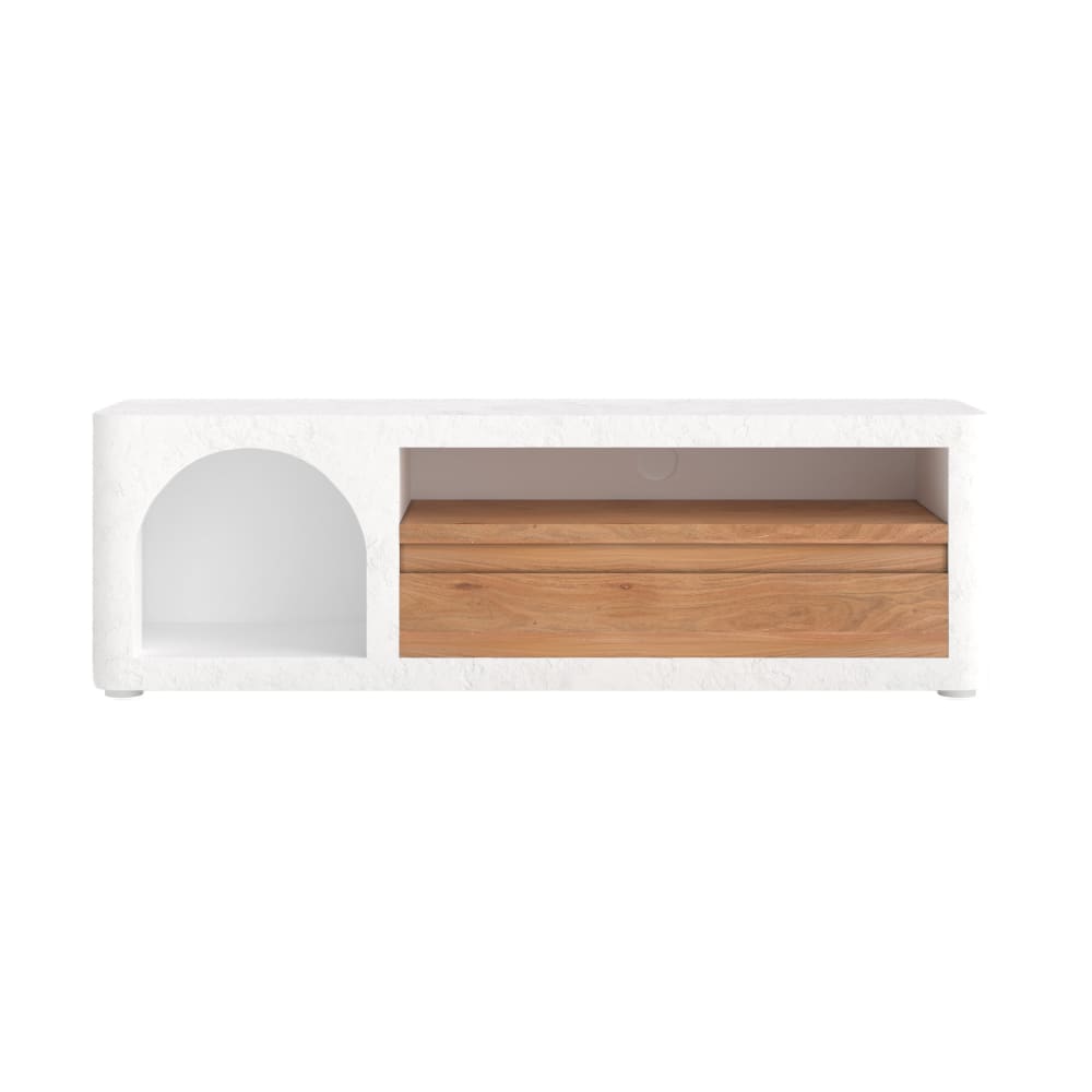 Meuble TV en plâtre blanc cassé 140 cm avec tiroir