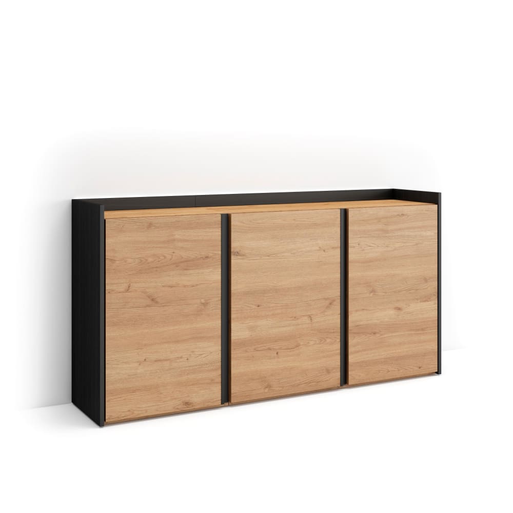 Buffet effet bois de chêne et noir 156x35x80cm avec led