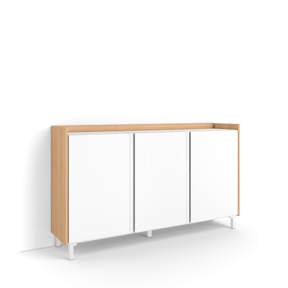 Buffet effet bois blanc et chêne 156x35x91cm avec pieds