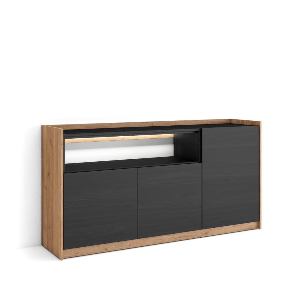 Buffet effet bois noir et chêne 156x37x80cm avec led