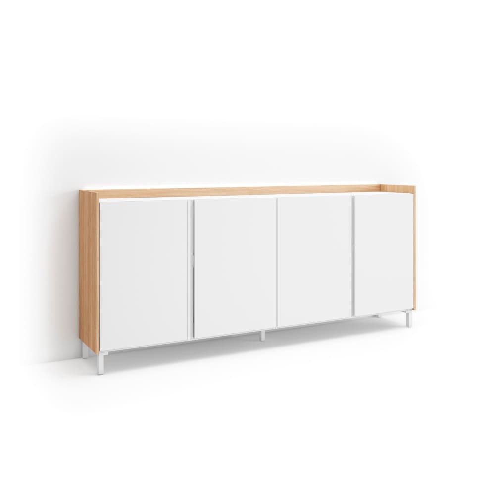 Buffet effet bois blanc et chêne 207x35x91cm avec pieds