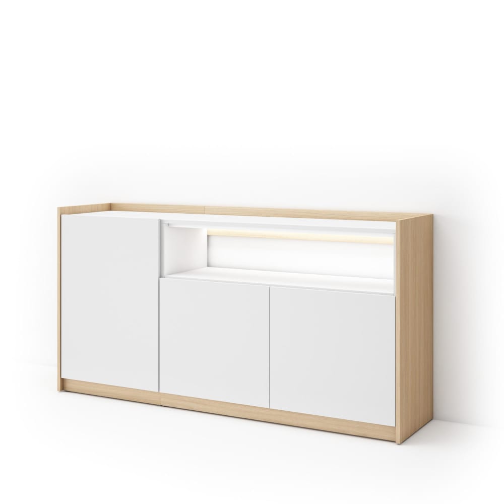 Buffet effet bois blanc et chêne 156x37x80cm avec led
