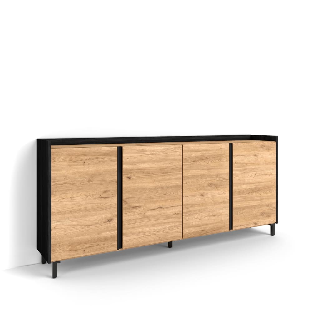 Buffet effet bois de chêne et noir 207x35x91cm avec pieds