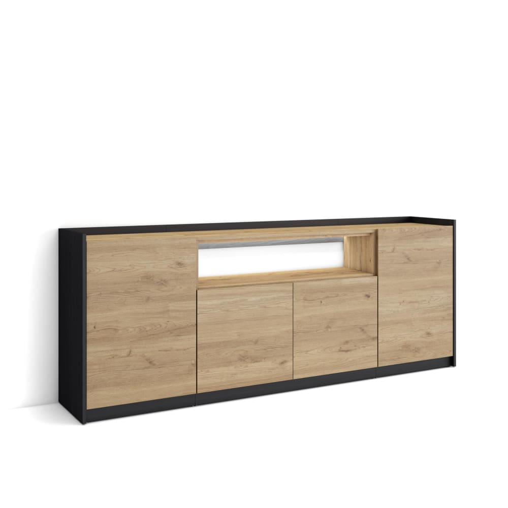 Buffet effet bois de chêne et noir 207x37x80cm avec led