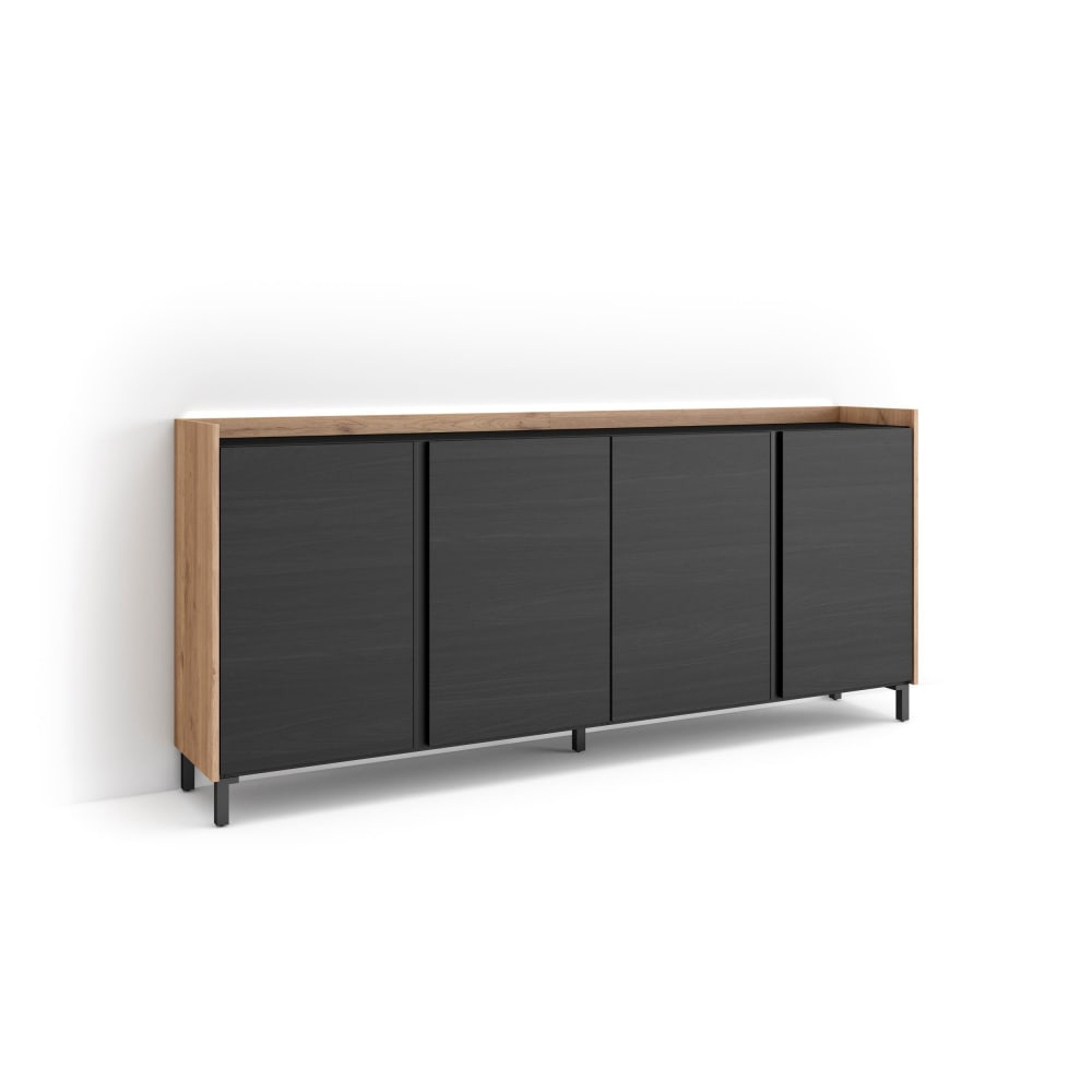 Buffet effet bois noir et chêne 207x35x91cm avec pieds