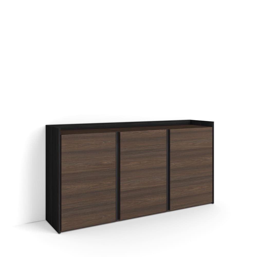 Buffet effet bois de chêne foncé et noir 156x35x80cm