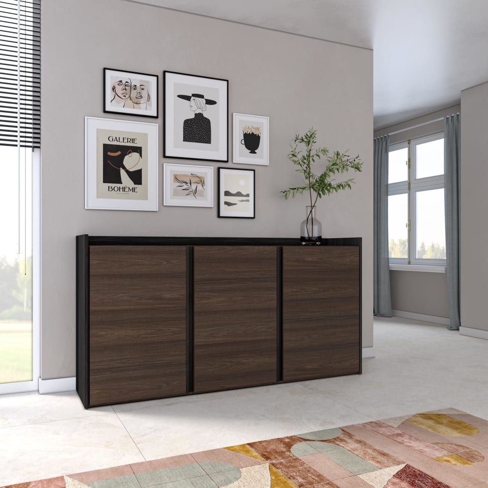 Skraut home Sideboard Holzeffekt dunkler eiche und schwarz 156x35x80cm style modern Braun Spanplatte