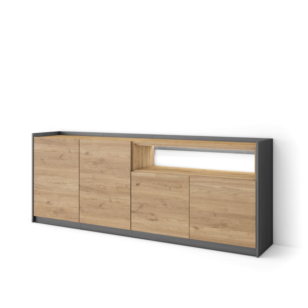 Buffet effet bois de chêne et noir 207x37x80cm avec led