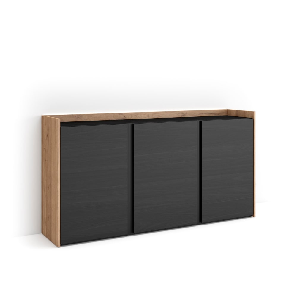 Buffet effet bois noir et chêne 156x35x80cm avec led
