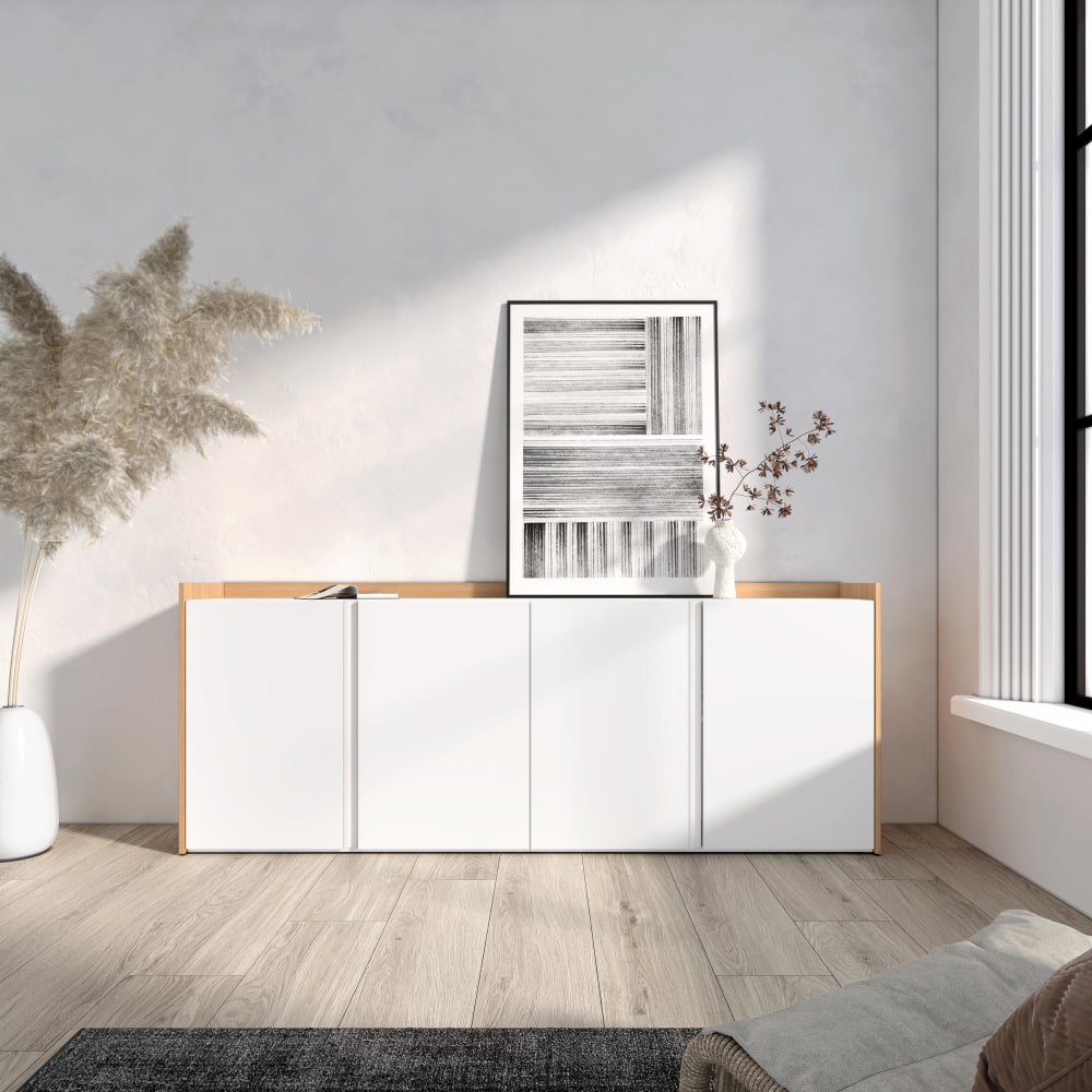 Buffet effet bois blanc et chêne 207x35x80cm