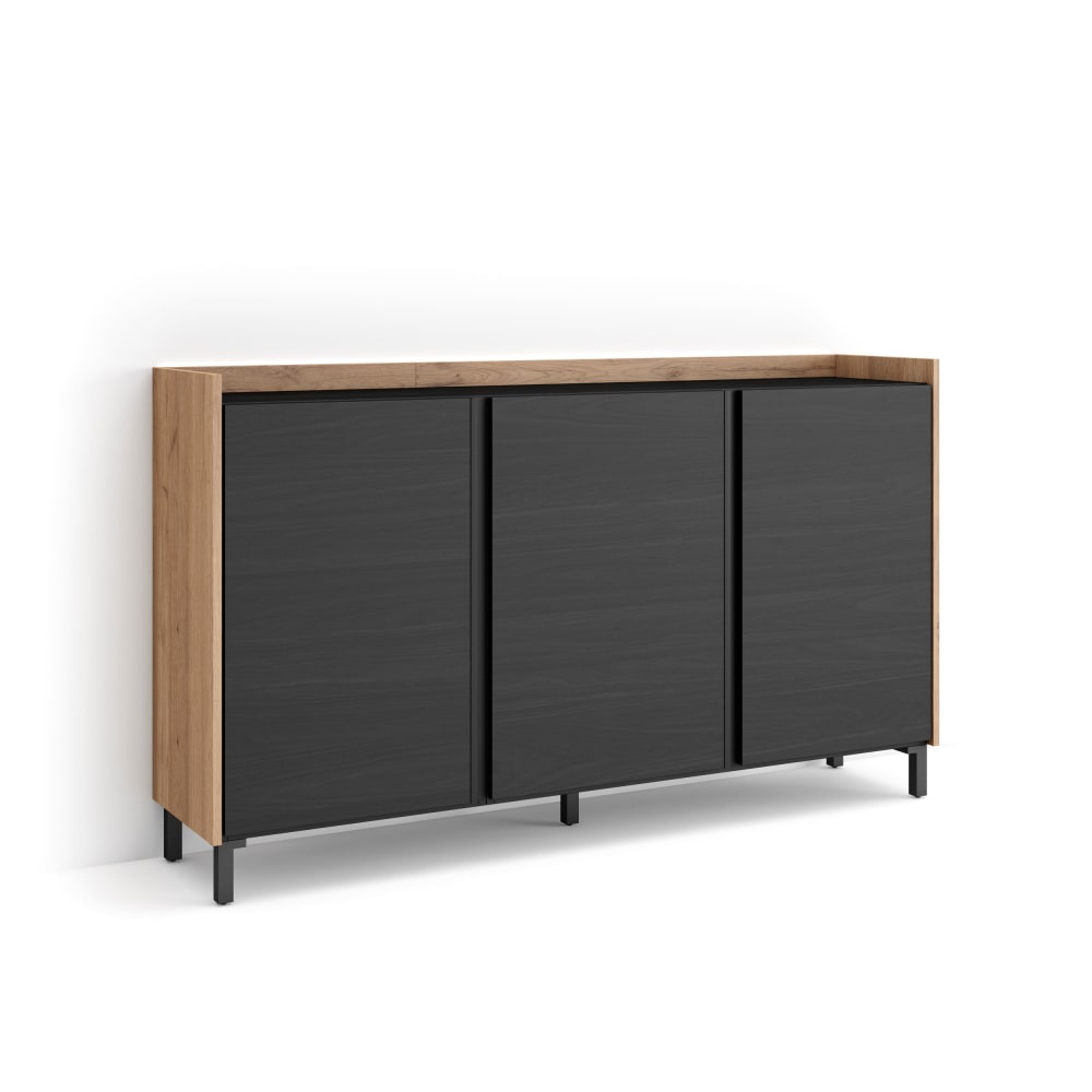 Buffet effet bois noir et chêne 156x35x91cm avec pieds
