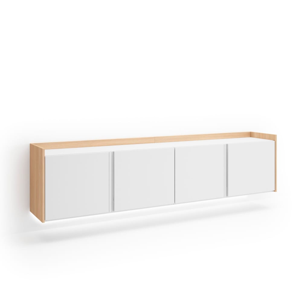 Meuble tv effet bois blanc et chêne 207x35x50cm suspendu