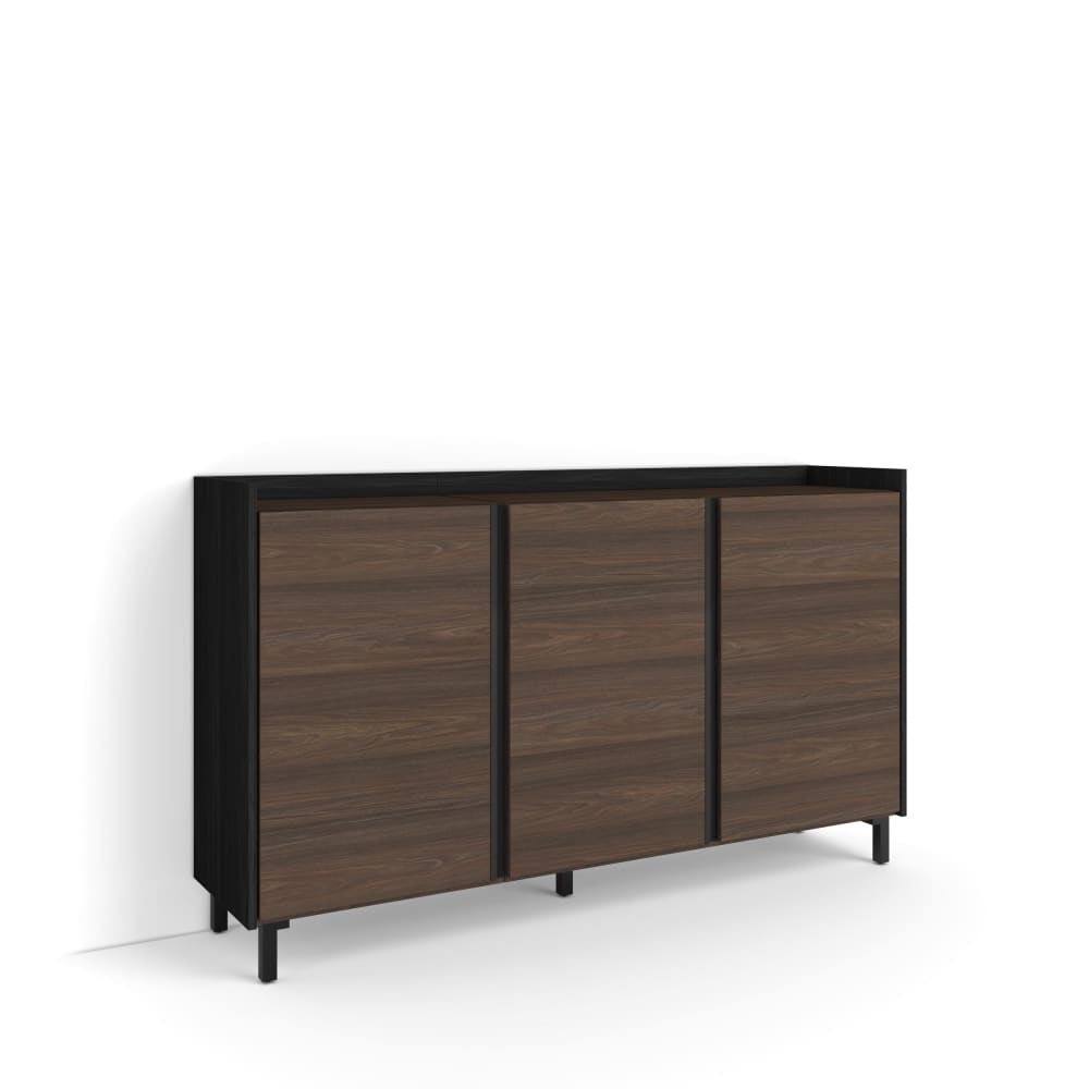 Buffet effet bois de chêne foncé et noir 156x35x91cm avec pieds