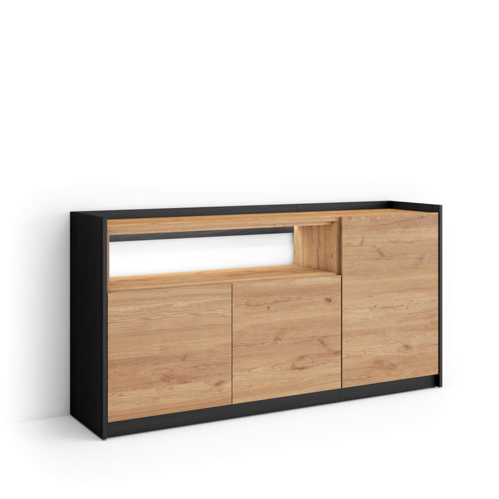 Buffet effet bois de chêne et noir 156x37x80cm avec led