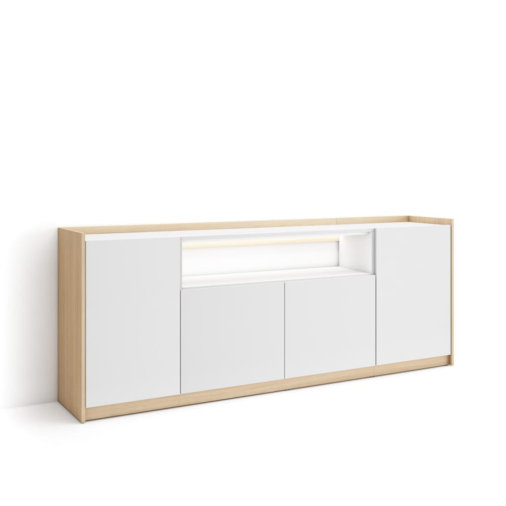 Buffet effet bois blanc et chêne 207x37x80cm avec led