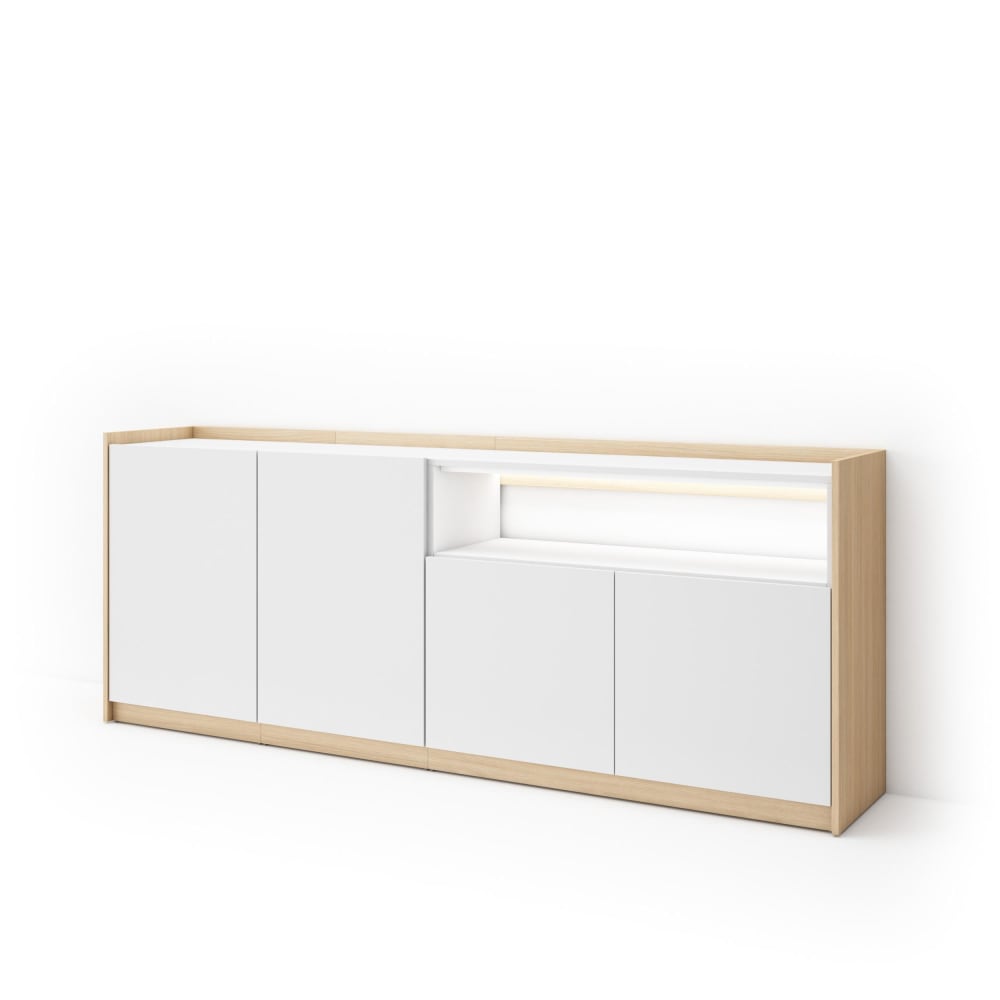 Buffet effet bois blanc et chêne 207x37x80cm avec led