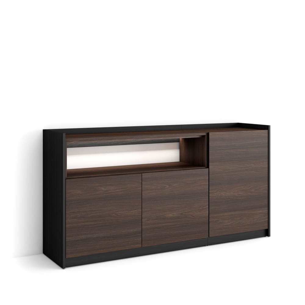 Buffet effet bois de chêne foncé et noir 156x37x80cm avec led