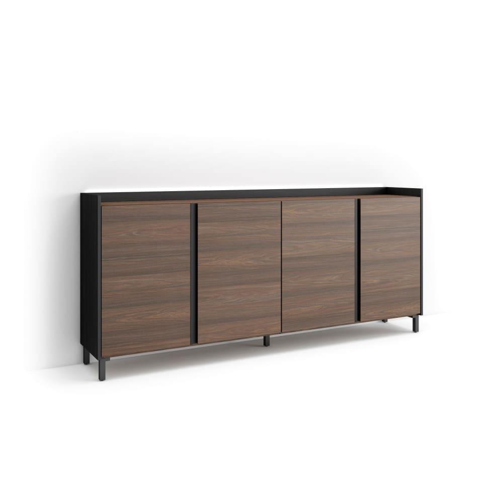 Buffet effet bois de chêne foncé et noir 207x35x91cm avec pieds