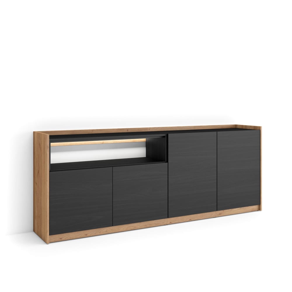 Buffet effet bois noir et chêne 207x37x80cm avec led