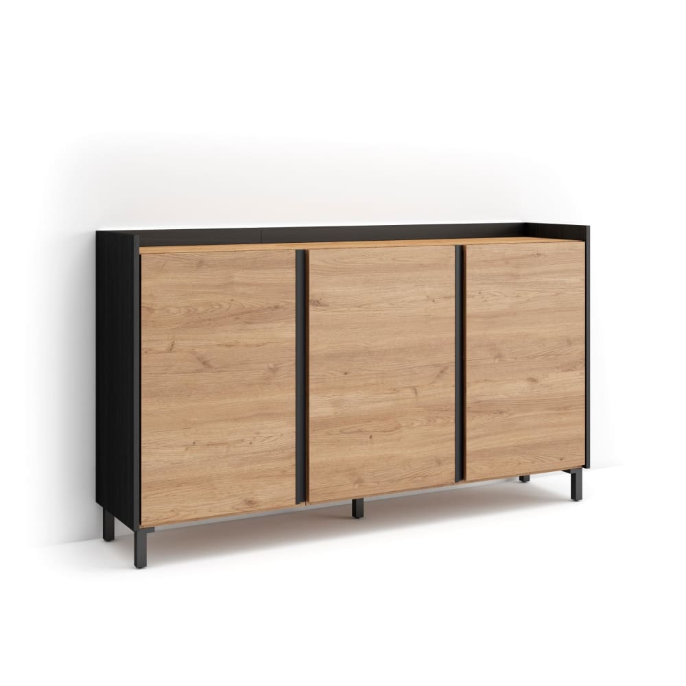 Buffet effet bois de chêne et noir 156x35x91cm avec pieds