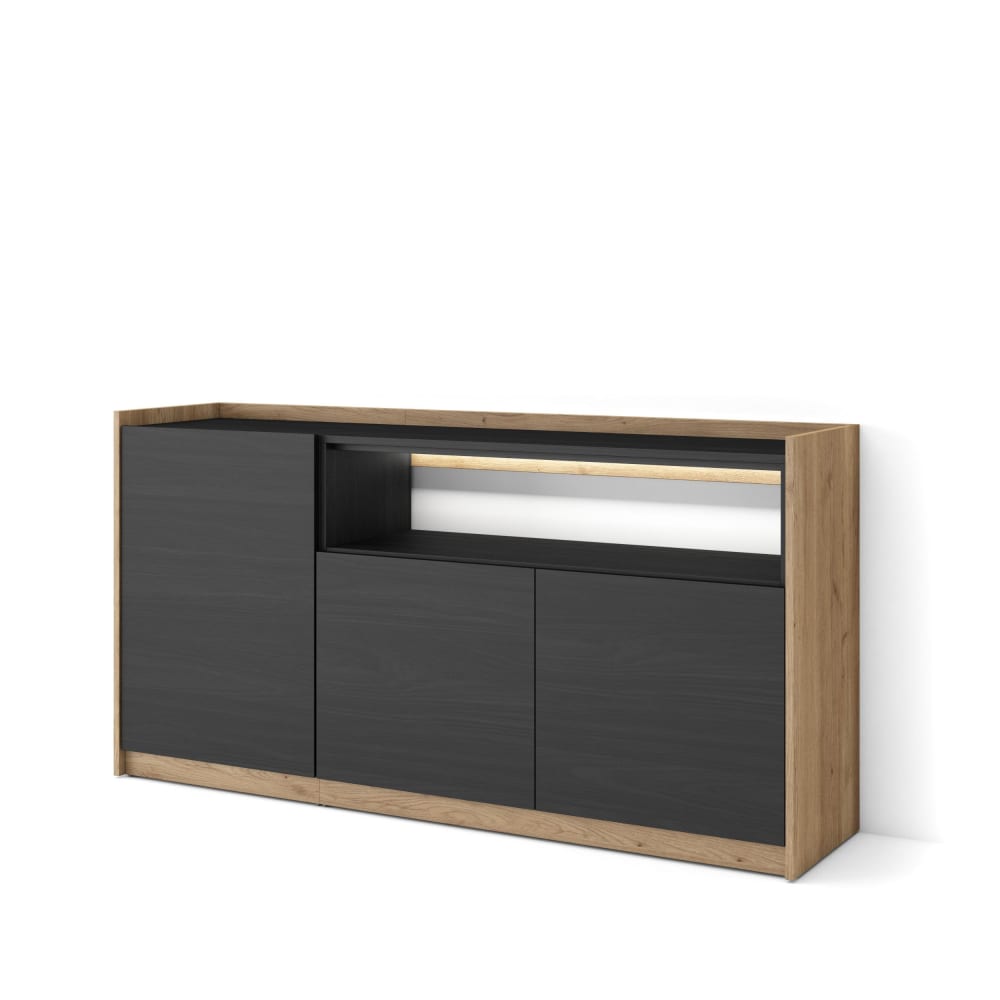 Buffet effet bois noir et chêne 156x37x80cm avec led