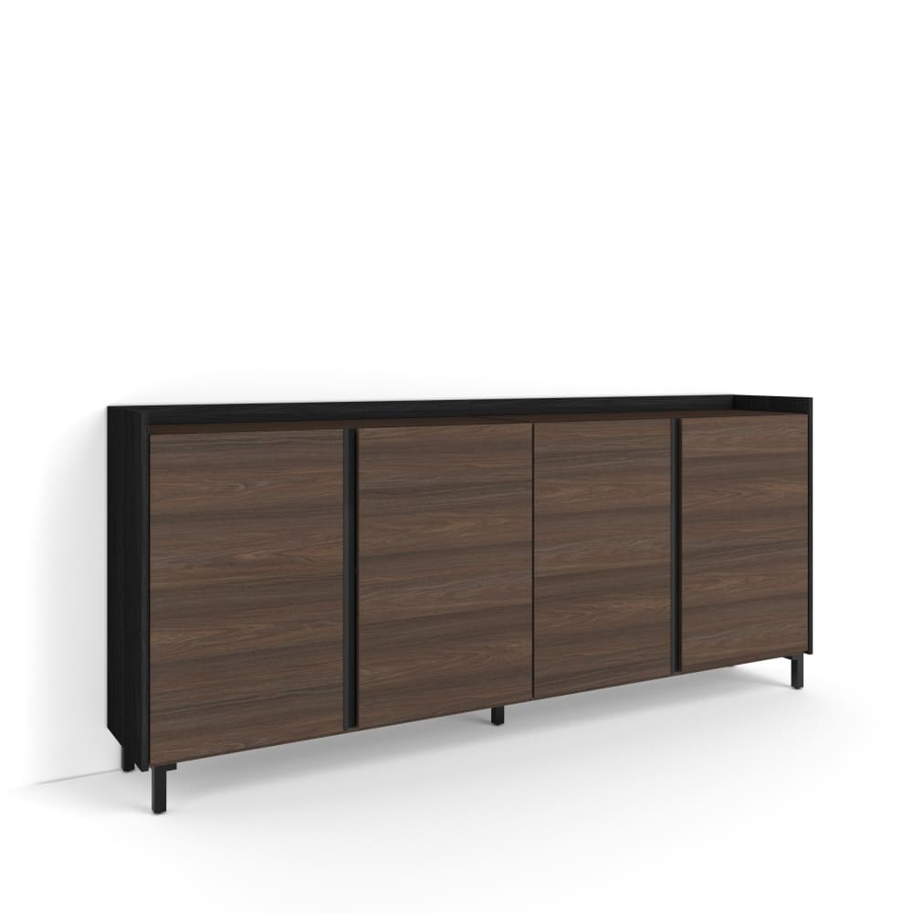 Buffet effet bois de chêne foncé et noir 207x35x91cm avec pieds