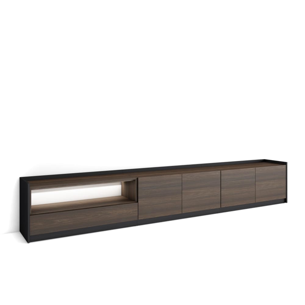 Meuble tv effet bois de chêne foncé et noir 310x37x50cm avec led