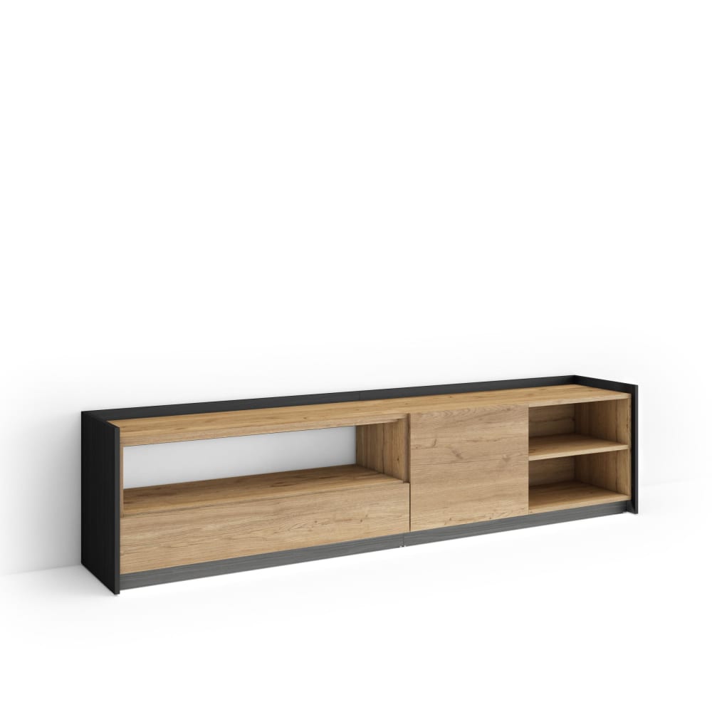 Meuble tv effet bois de chêne et noir 207x37x50cm avec led