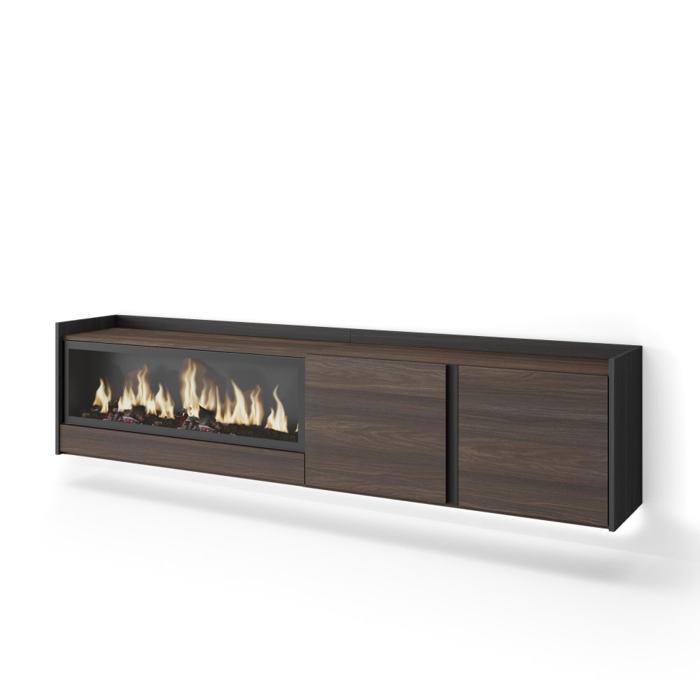 Meuble tv effet bois de chêne et noir 212x35x50cm cheminée effet feu