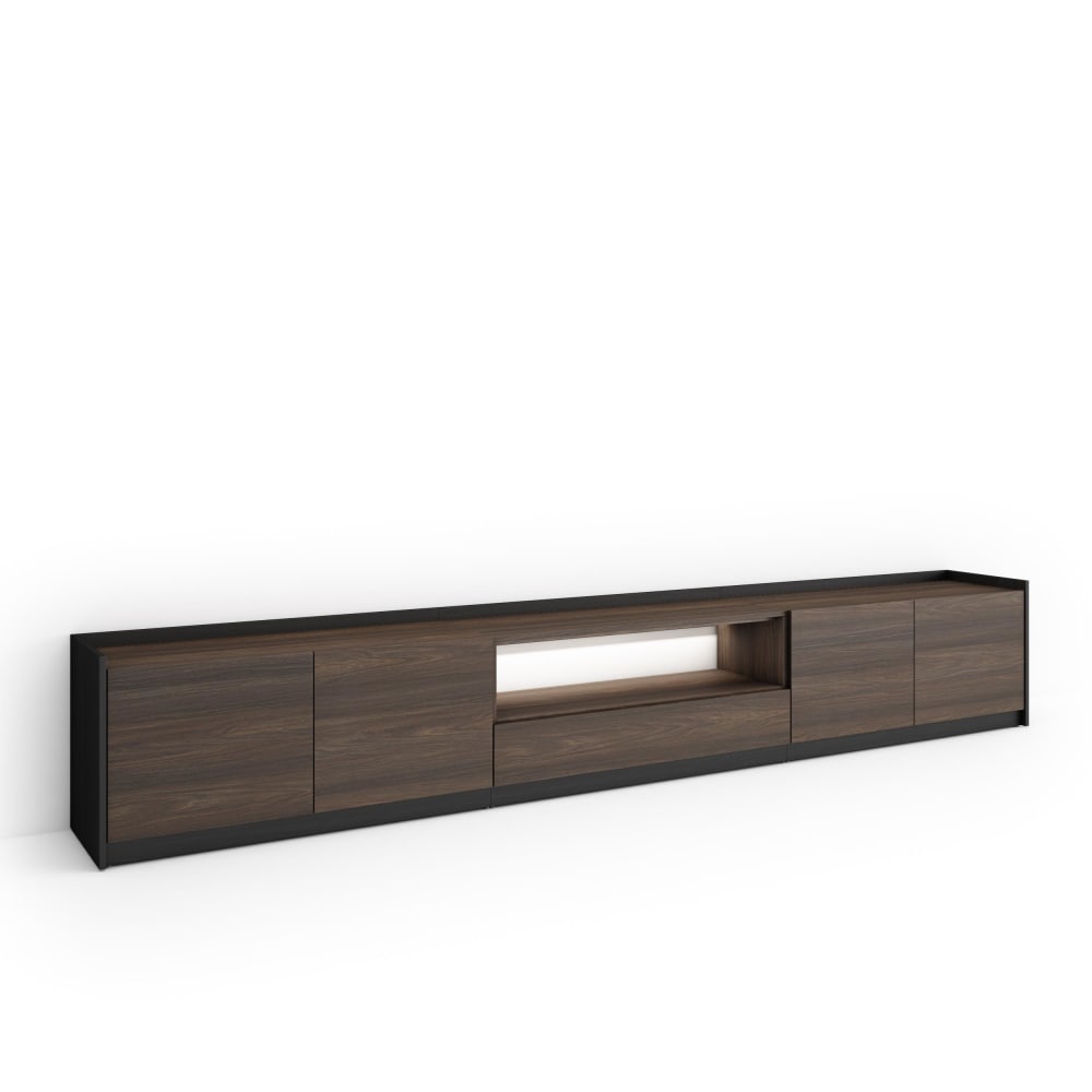 Meuble tv effet bois de chêne foncé et noir 310x37x50cm avec led