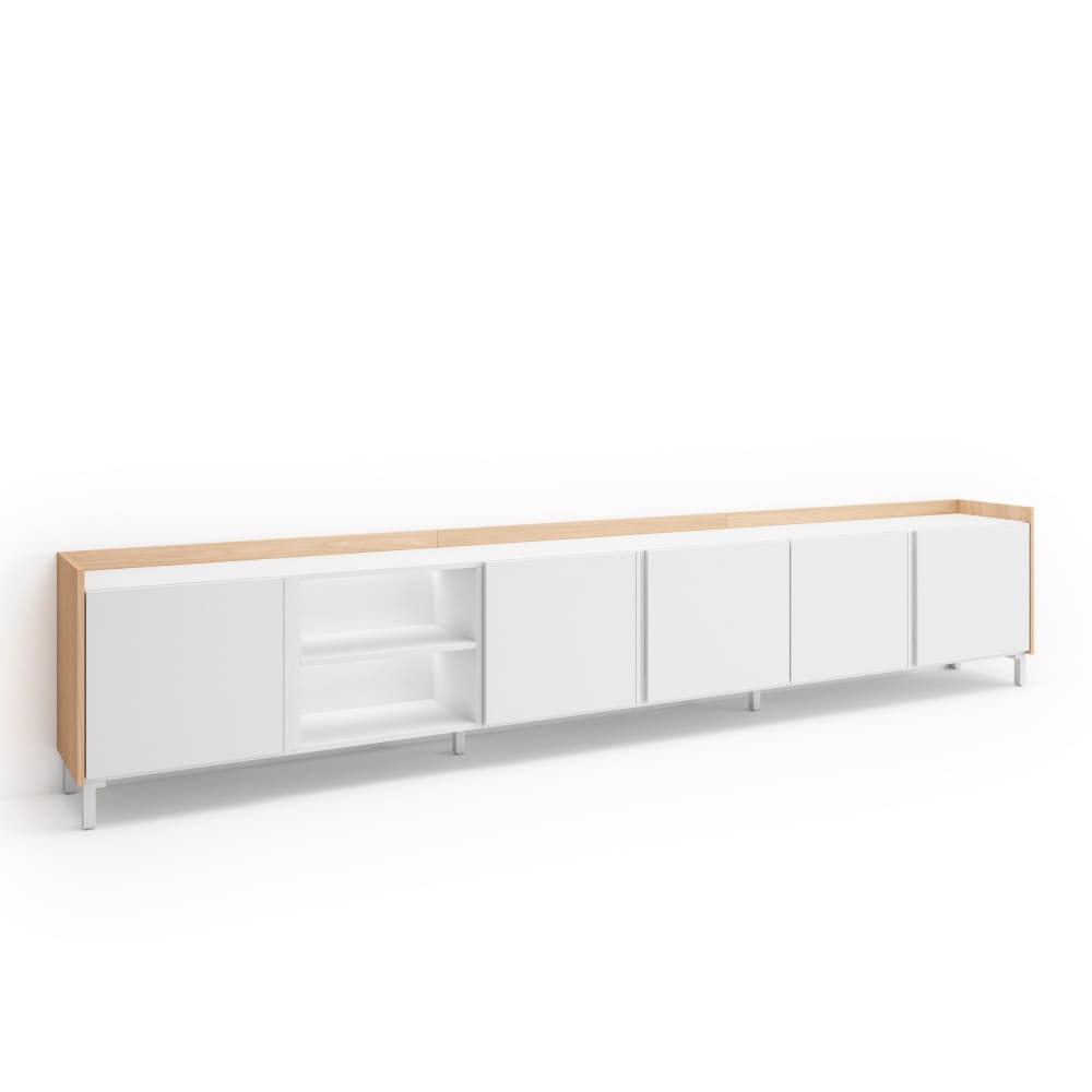 Meuble tv effet bois blanc et chêne 309x35x61cm avec pieds