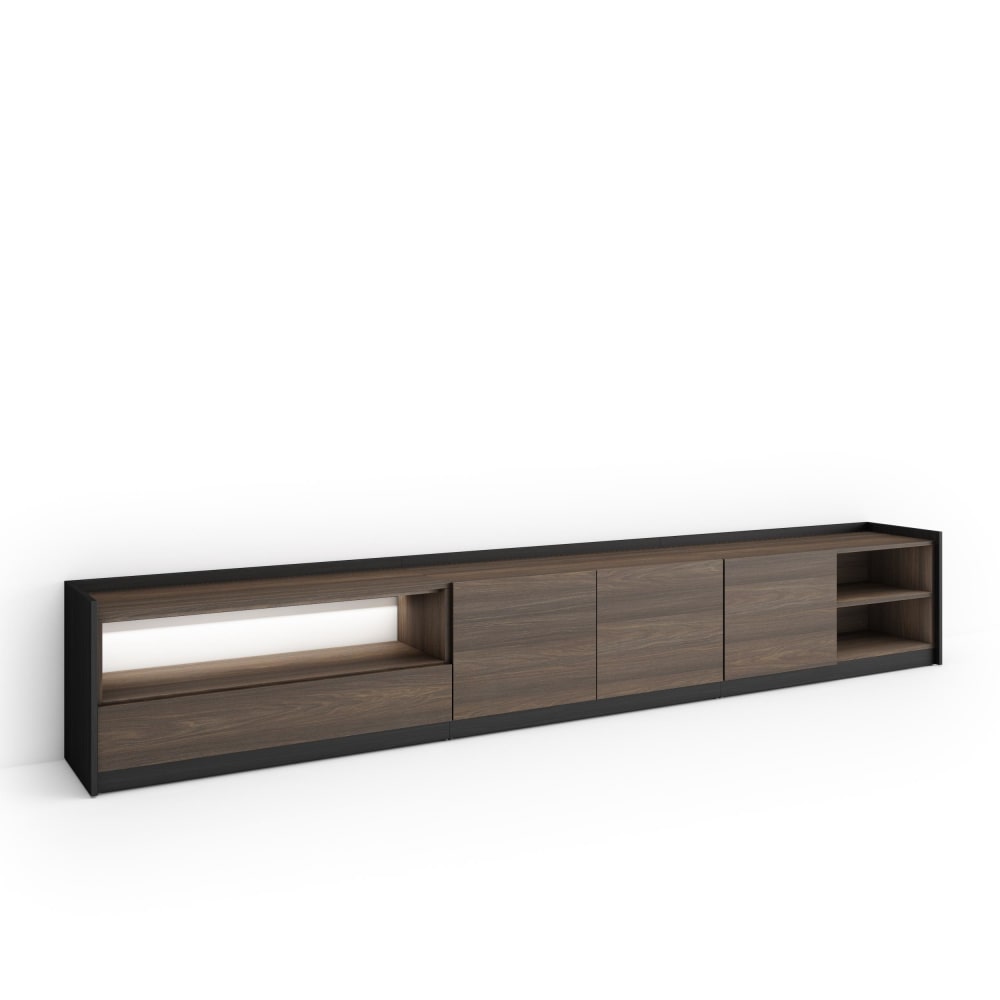 Meuble tv effet bois de chêne foncé et noir 310x37x50cm avec led