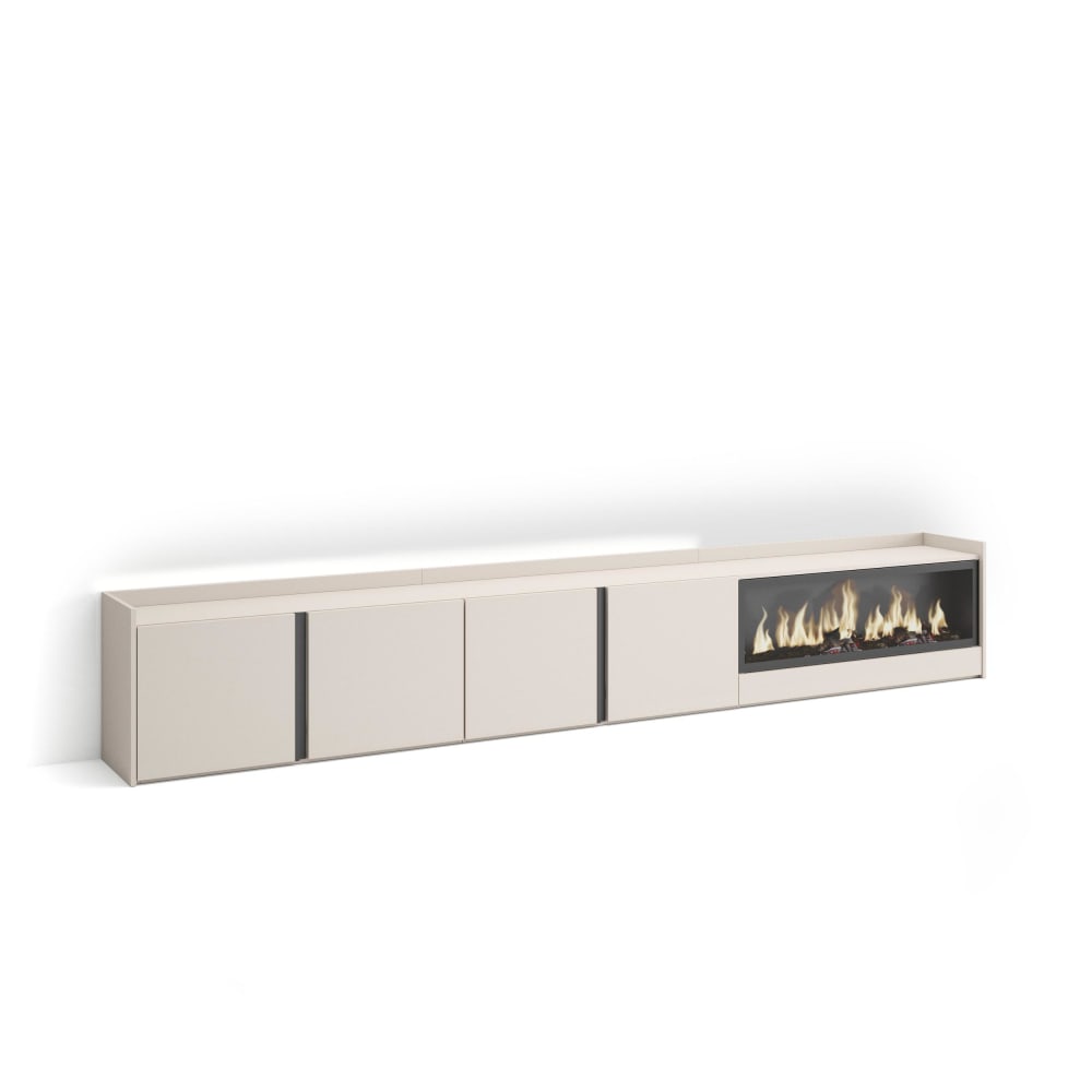 Meuble tv effet bois beige 315x35x50cm cheminée effet feu XXL