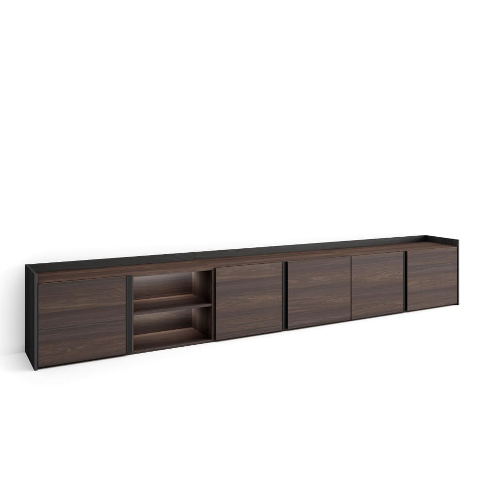Meuble tv effet bois de chêne foncé et noir 309x35x50cm avec led