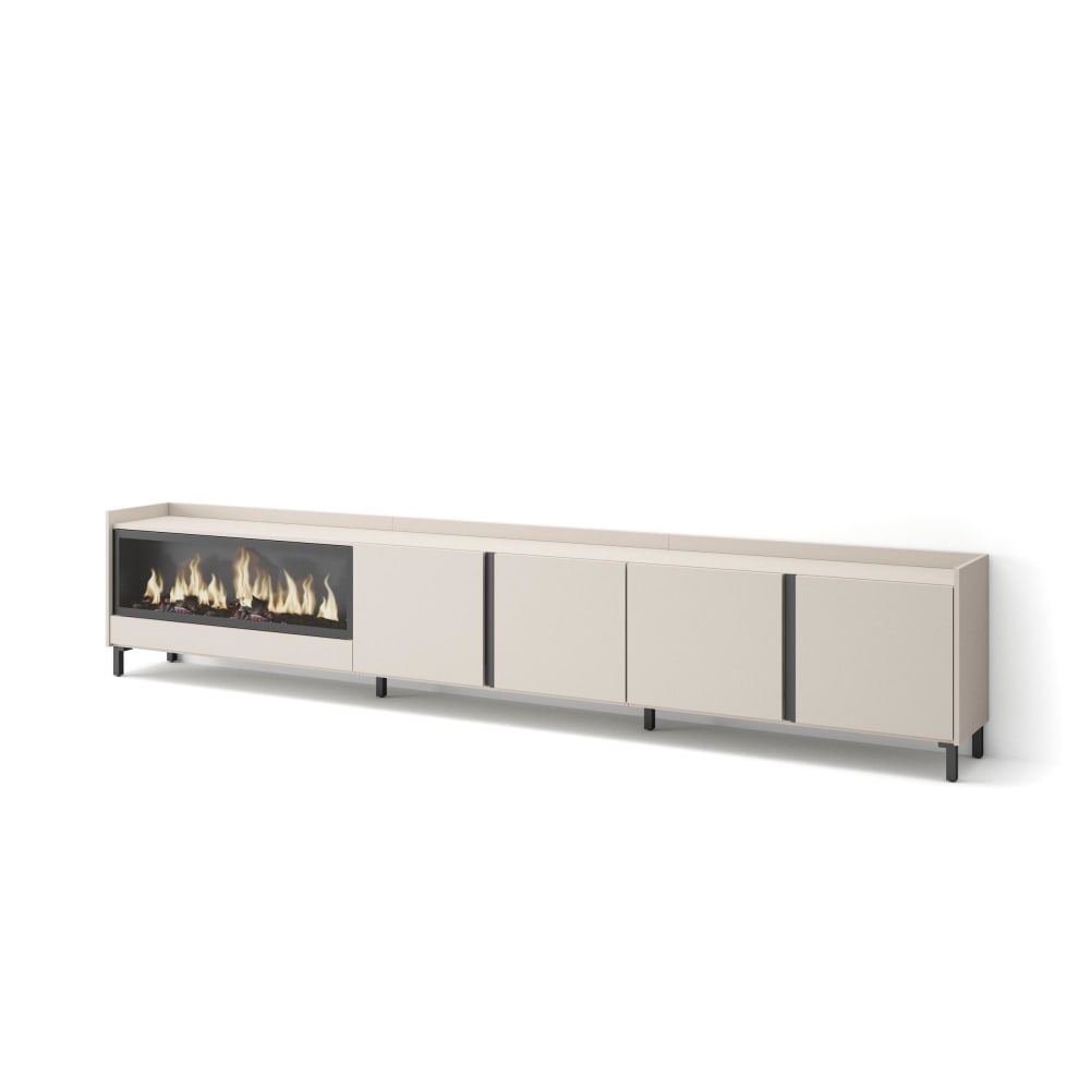 Meuble tv effet bois beige 315x35x61cm cheminée effet feu XXL