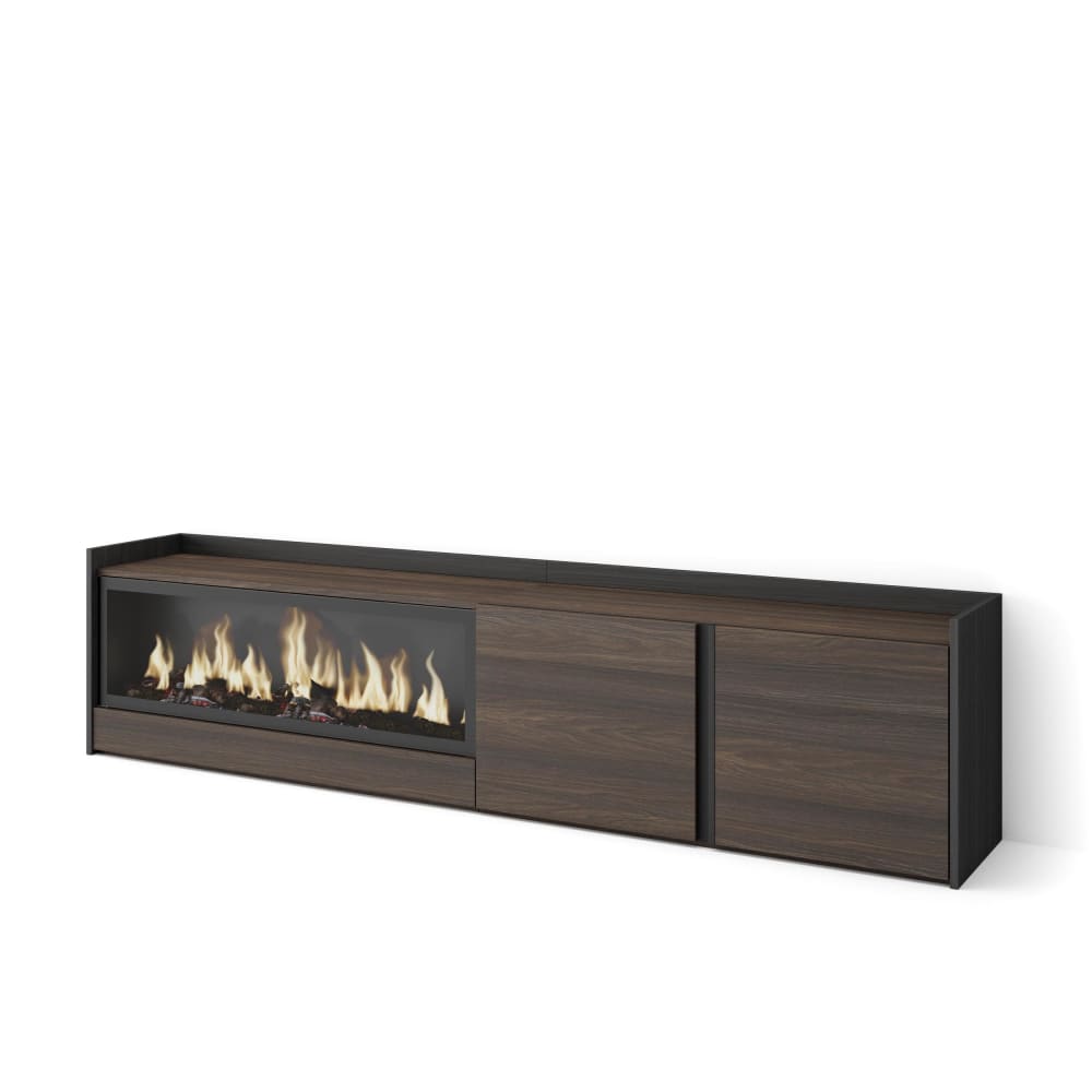 Meuble tv effet bois de chêne et noir 212x35x50cm cheminée effet feu