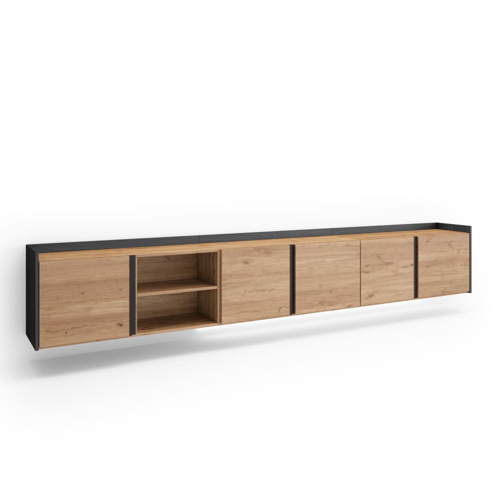 Meuble tv effet bois de chêne et noir 309x35x50cm suspendu