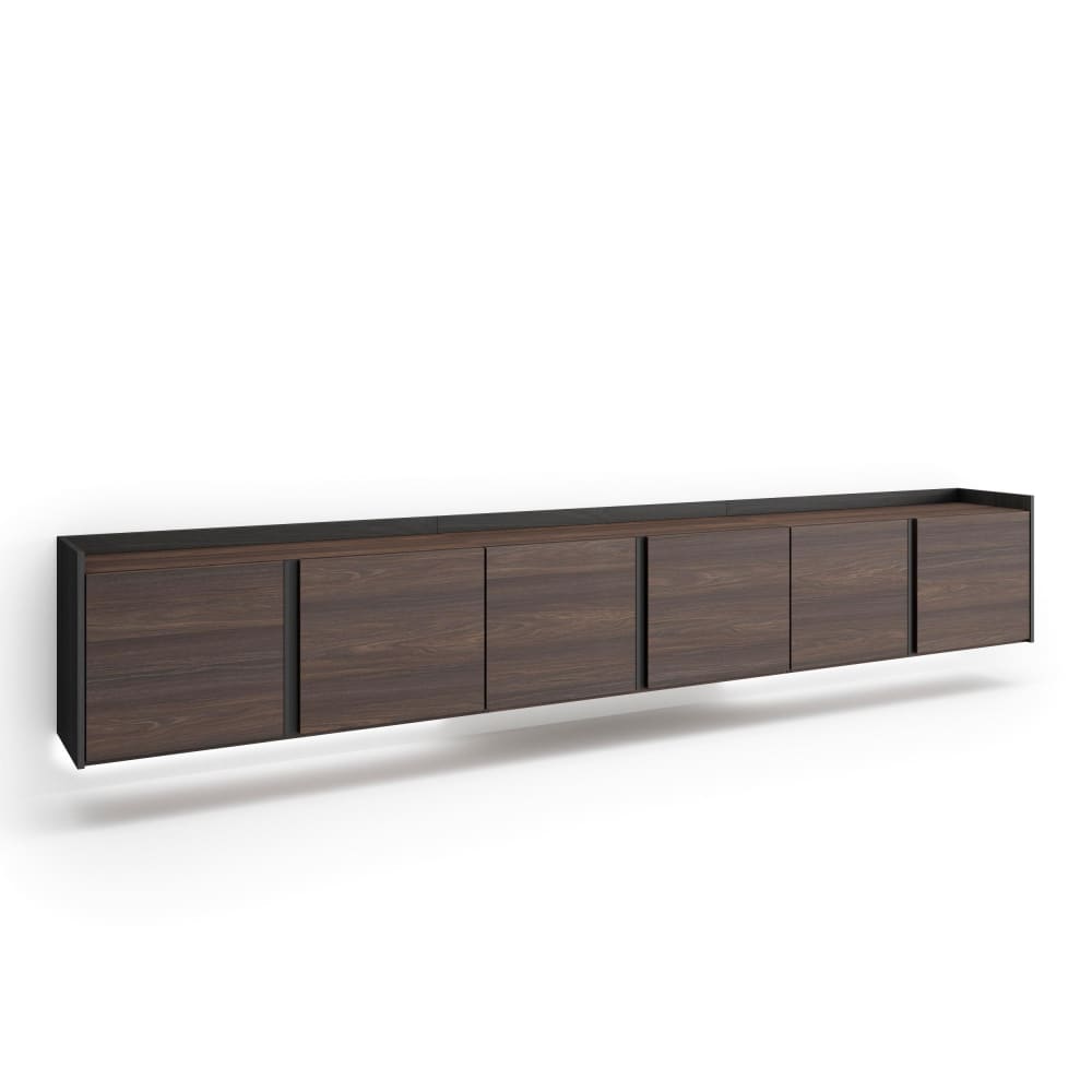 Meuble tv effet bois de chêne foncé et noir 309x35x50cm suspendu