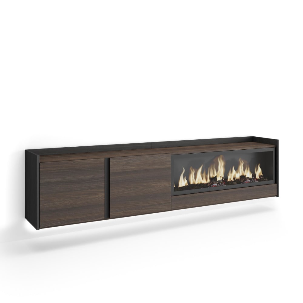Meuble tv effet bois de chêne et noir 212x35x50cm cheminée effet feu