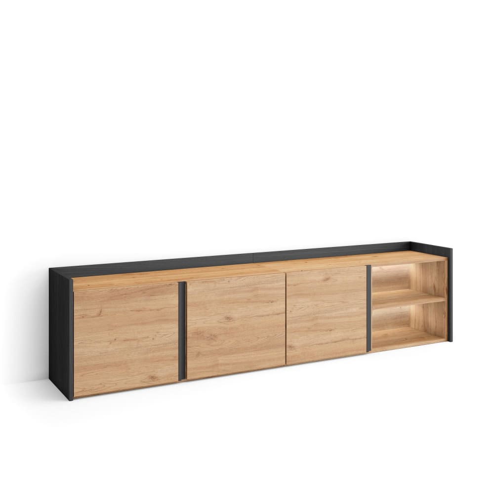 Meuble tv effet bois de chêne et noir 207x35x50cm avec led